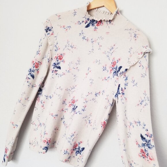 Joie Robbia Sweater L Wool Cashmere Blend Mock Neck Floral Ruffle Gesso $298 - Picture 16 of 16